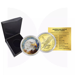 American Eagle 2024 - 1oz Silbermünze Mosaikdesign 24k Gold Limitiert 199 Stk